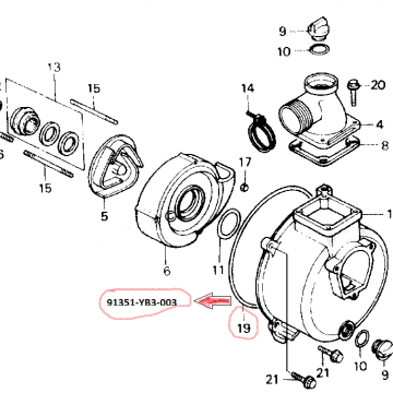 Garnitura motopompa HONDA WB20T DRA, WB20X C, WB20XK1, WB20XT2, WH15XK1, WH20XK1 - 91351YB3003