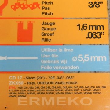 Kit lama + lant 50cm - 3/8"LP - 1.6 - 72E
