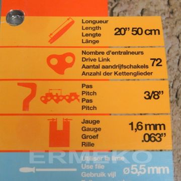 Kit lama + lant 50cm - 3/8"LP - 1.6 - 72E